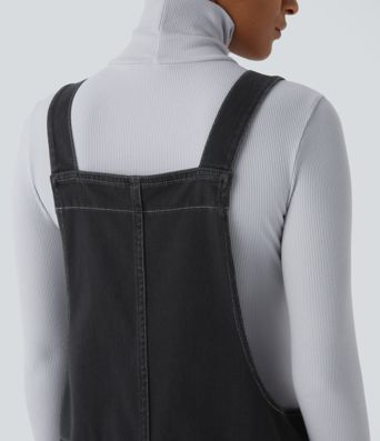 Halara Flex™ V Neck Pocket Washed Denim Casual Dungarees