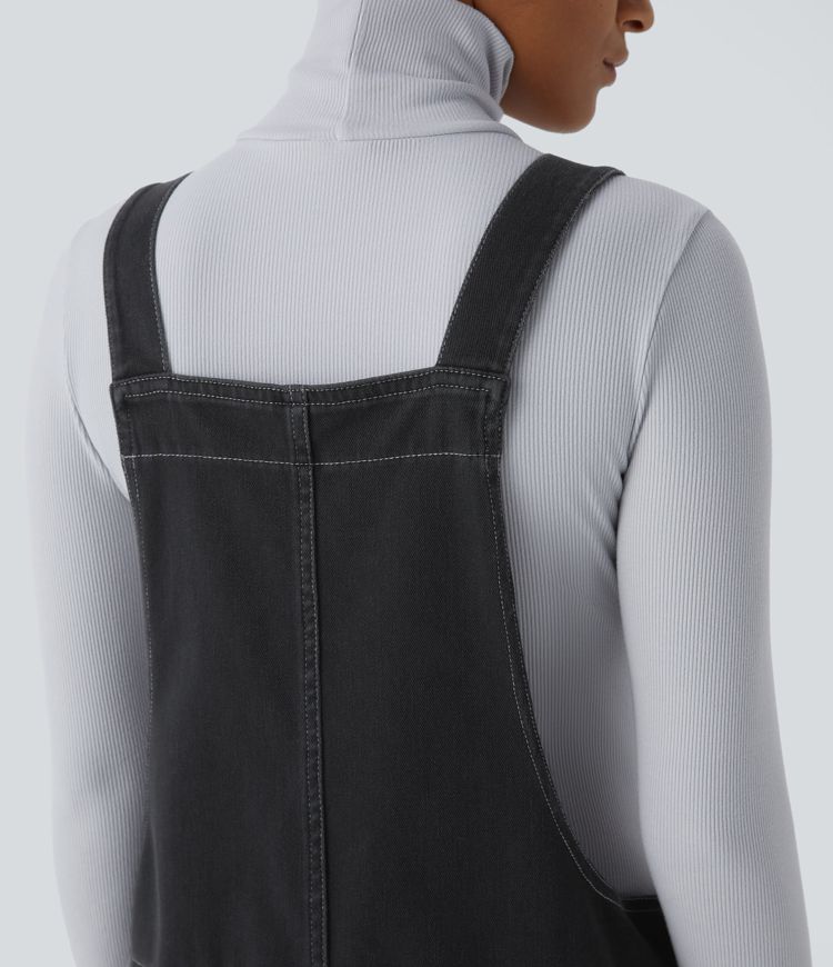 Halara Flex™ V Neck Pocket Washed Denim Casual Dungarees