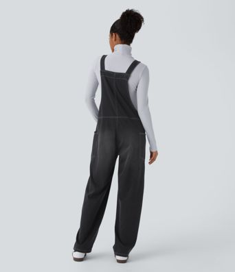 Halara Flex™ V Neck Pocket Washed Denim Casual Dungarees