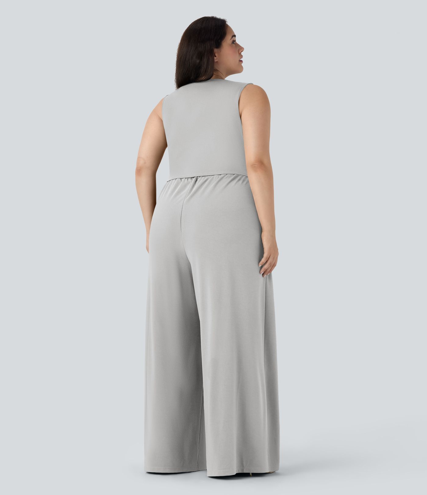 Plus Size V Neck Sleeveless Jumpsuit with Pockets-Easy Peezy Edition