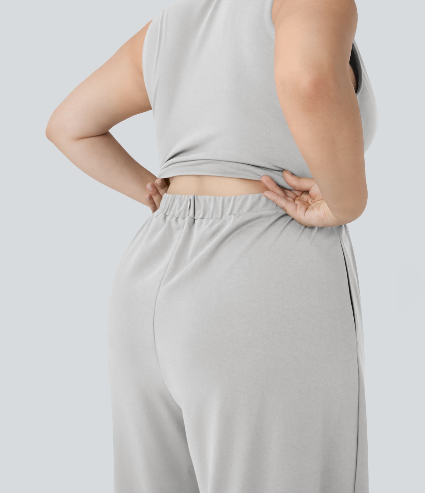 Plus Size V Neck Sleeveless Jumpsuit with Pockets-Easy Peezy Edition