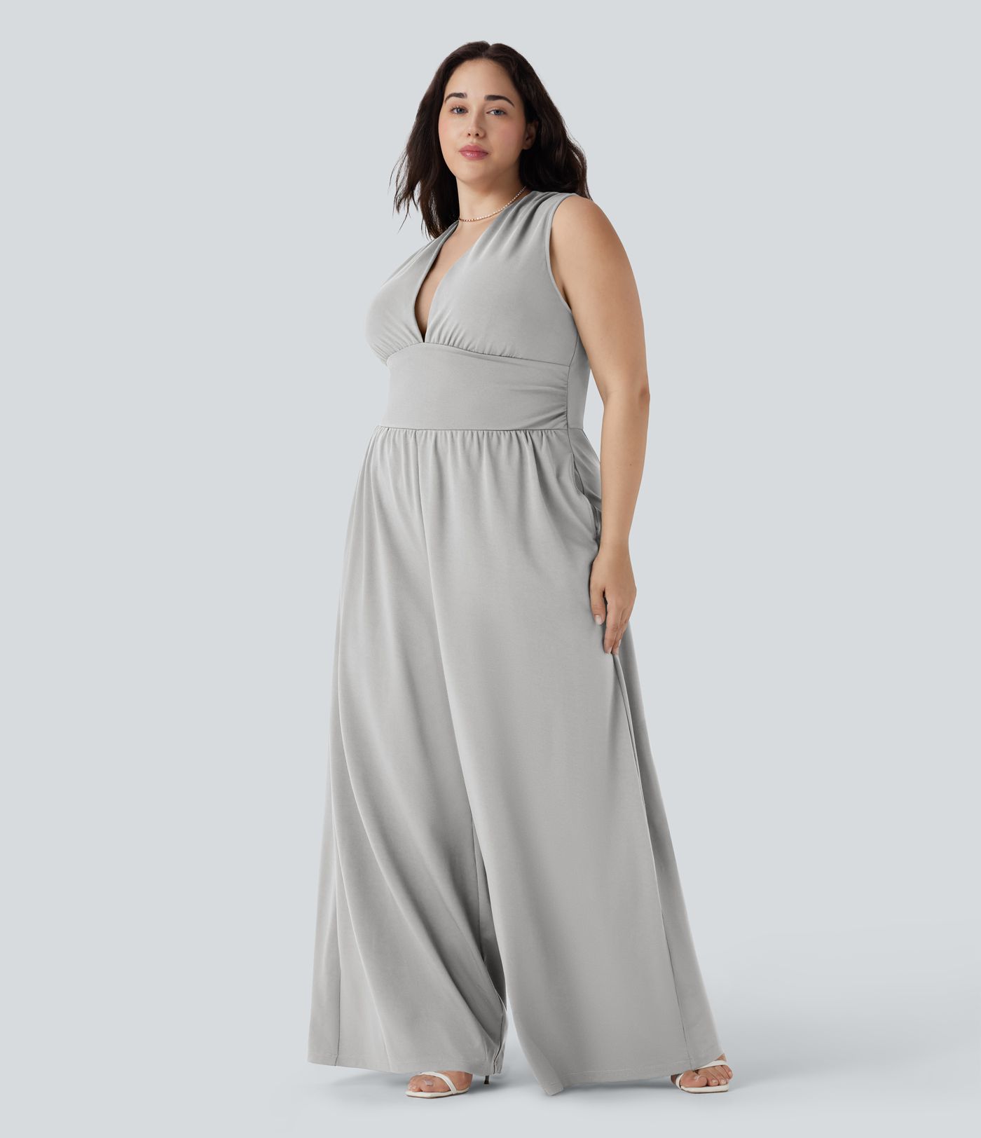 Plus Size V Neck Sleeveless Jumpsuit with Pockets-Easy Peezy Edition