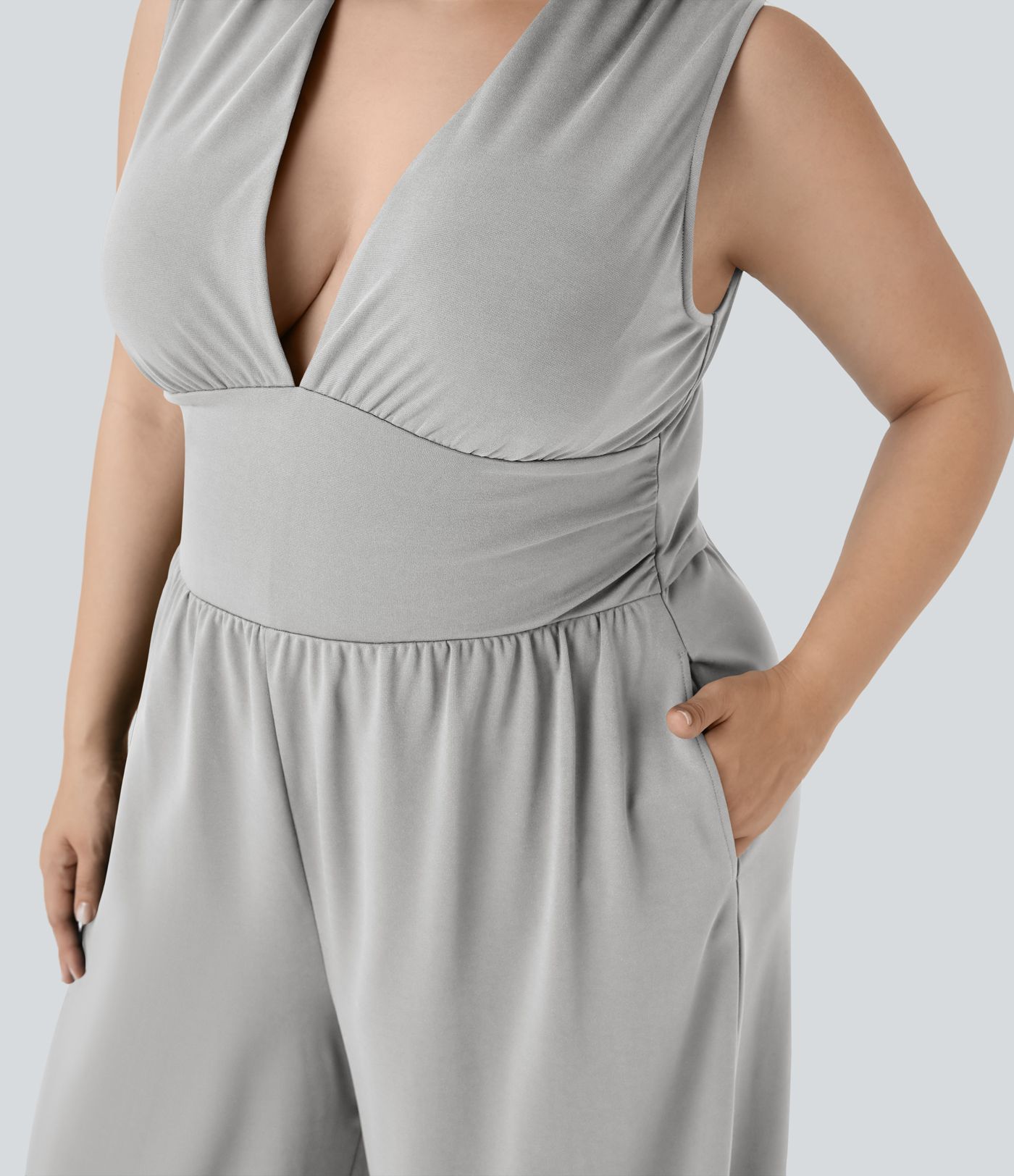 Plus Size V Neck Sleeveless Jumpsuit with Pockets-Easy Peezy Edition
