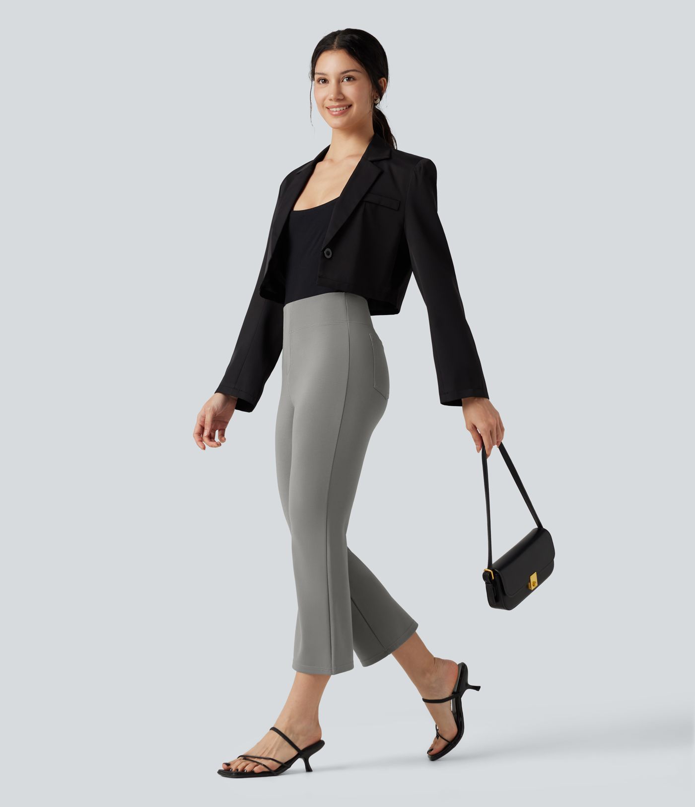 Halara Flex™ High-waisted Cropped Work Flare Pants with Pockets