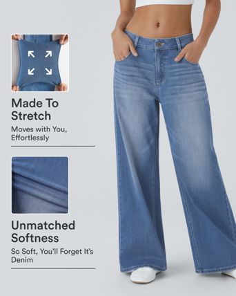 Halara Flex™ Low Rise Zipper Pockets Washed Baggy Wide Leg Casual Jeans Halara Flex™ Low Rise Zipper Pockets Washed Baggy Wide Leg Casual Jeans