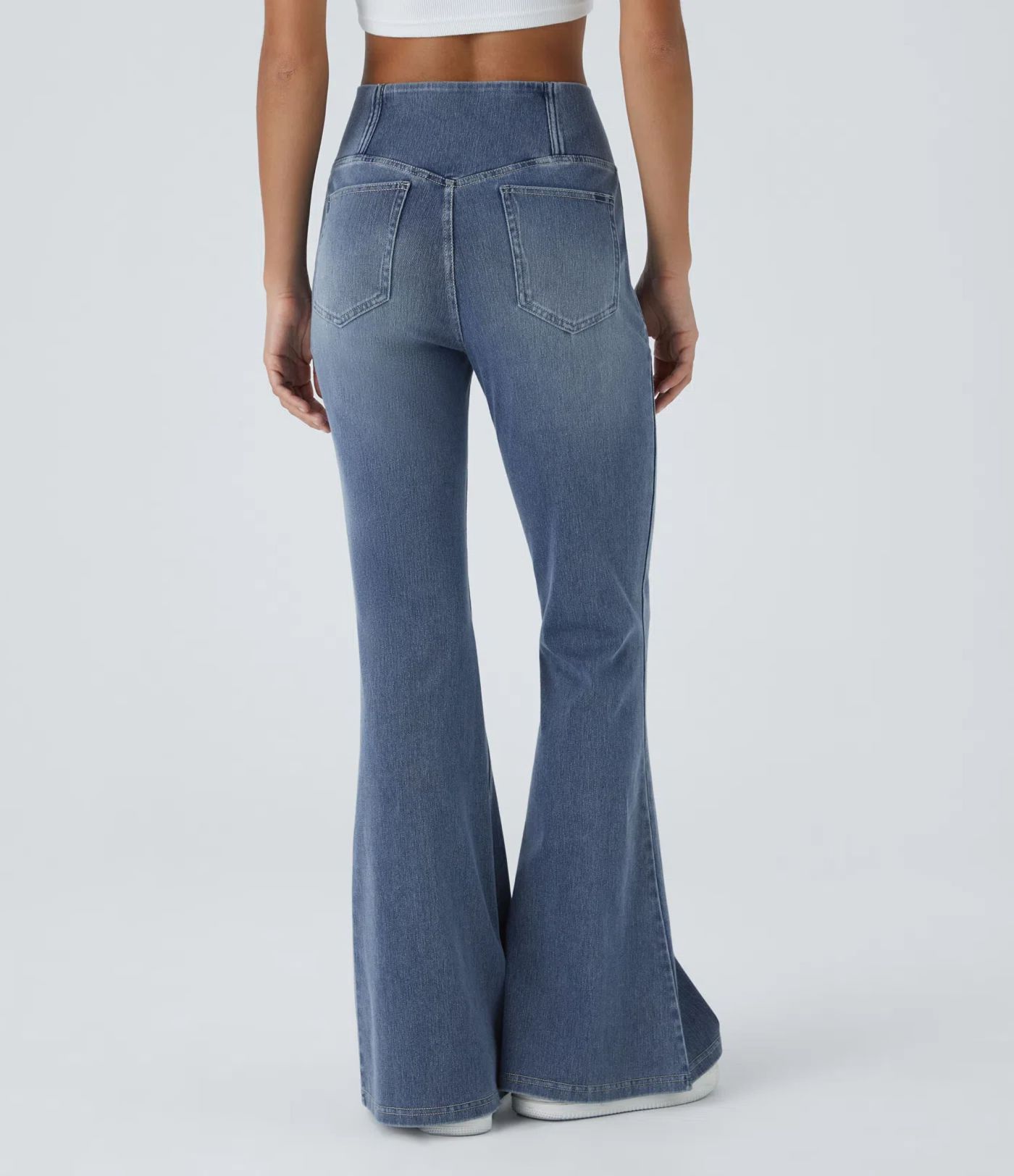 Halara Flex™ High Waisted Crossover Pocket Washed Casual Flared Jeans
