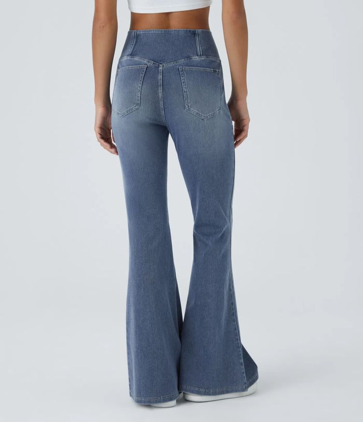 Halara Flex™ High Waisted Crossover Pocket Washed Casual Flared Jeans