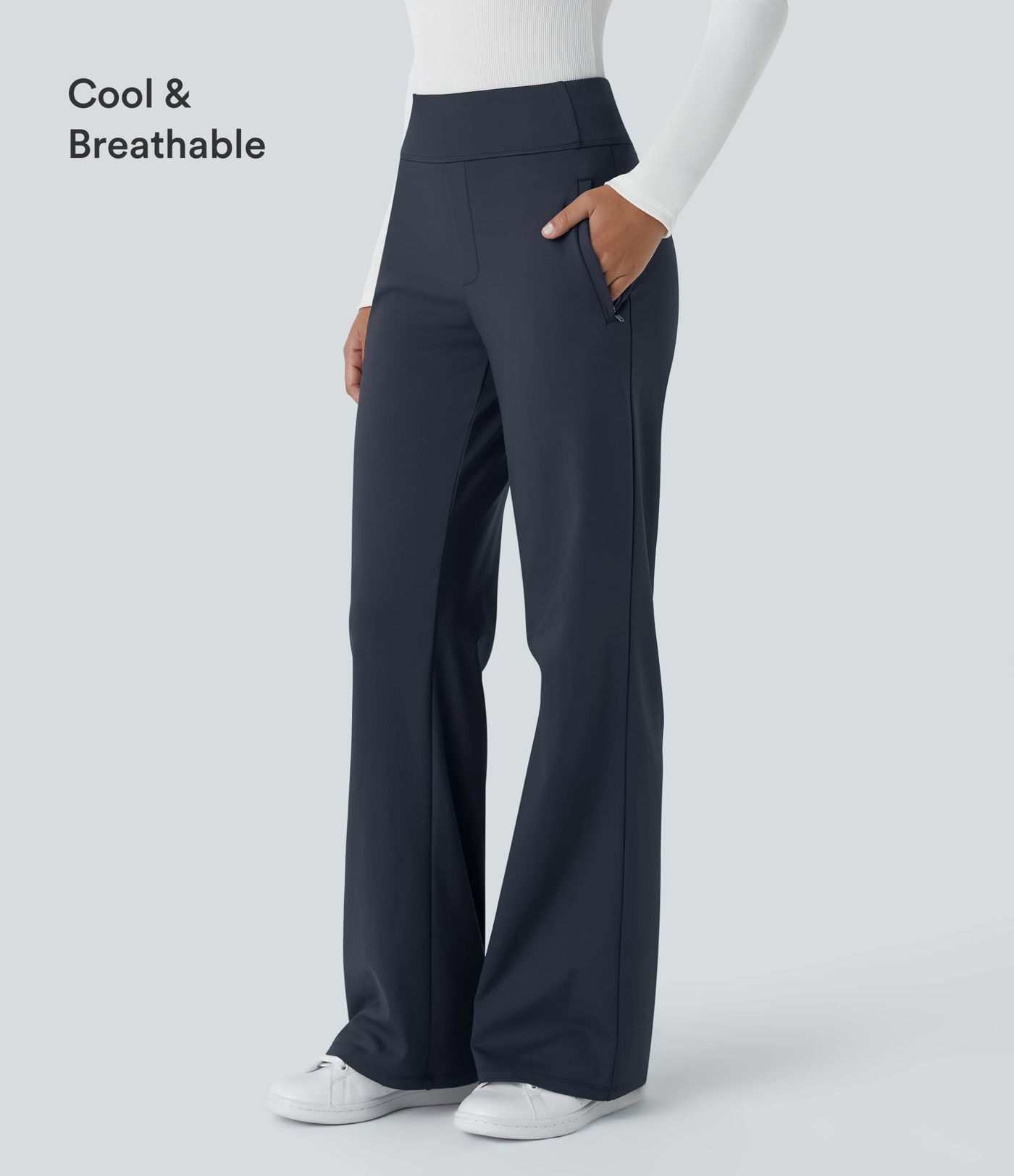 Halara Flex™ DayStretch Mid Rise Side Zipper Pocket Work Flared Trousers