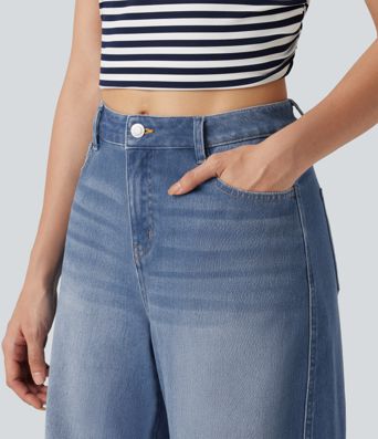 Halara Flex™ Mid Rise Rolled Hem Casual Barrel Leg Jeans with Pockets
