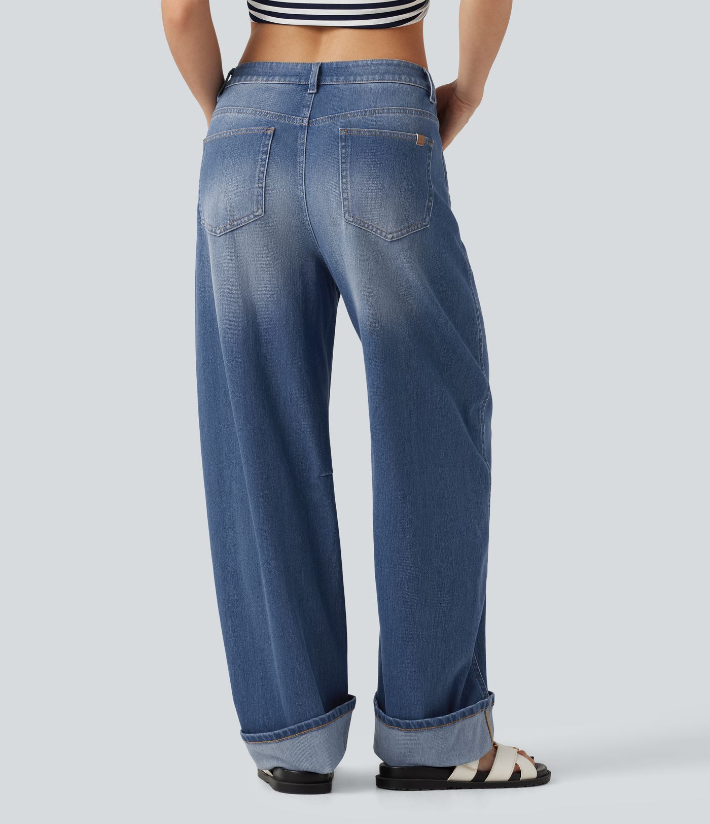 Halara Flex™ Mid Rise Rolled Hem Casual Barrel Leg Jeans with Pockets