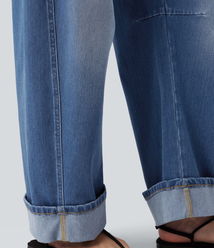 Halara Flex™ Low Rise Rolled Hem Casual Barrel Leg Jeans with Pockets