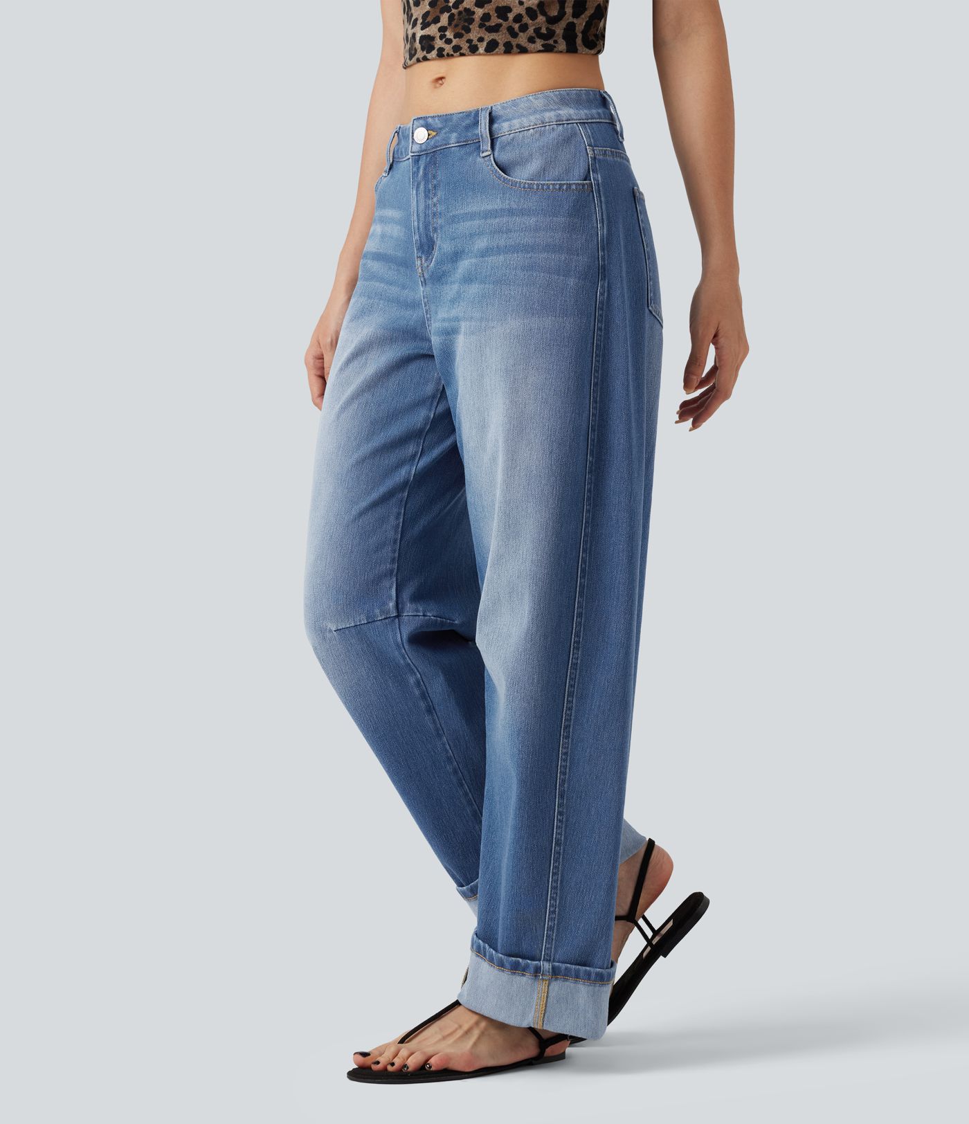 Halara Flex™ Low Rise Rolled Hem Casual Barrel Leg Jeans with Pockets