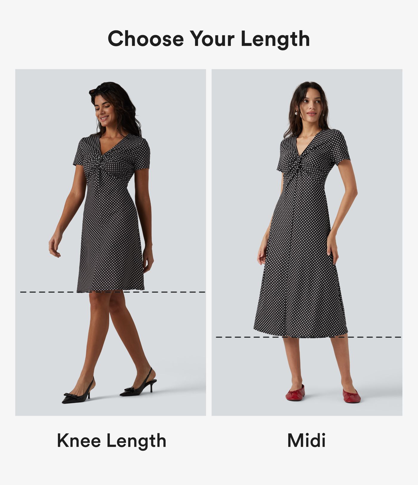 V Neck Short Sleeve Polka Dot Midi Casual Dress