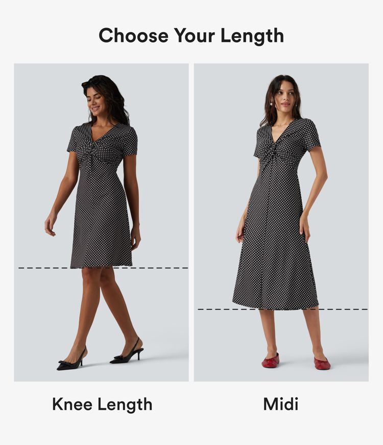 V Neck Short Sleeve Polka Dot Midi Casual Dress