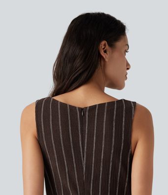 Boat Neck Sleeveless Striped Mini Casual Dress with Pockets Boat Neck Sleeveless Striped Mini Casual Dress with Pockets