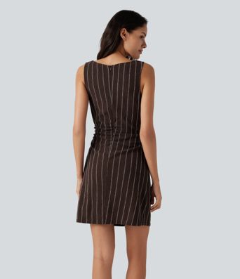 Boat Neck Sleeveless Striped Mini Casual Dress with Pockets Boat Neck Sleeveless Striped Mini Casual Dress with Pockets