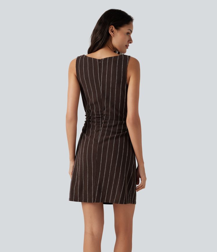 Boat Neck Sleeveless Striped Mini Casual Dress with Pockets Boat Neck Sleeveless Striped Mini Casual Dress with Pockets