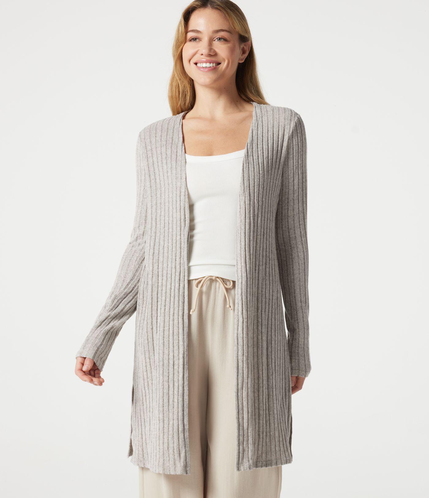 Manteau décontracté côtelé à manches longues avec fentes Manteau décontracté côtelé à manches longues avec fentes