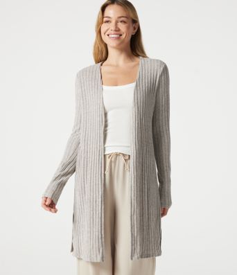 Manteau décontracté côtelé à manches longues avec fentes Manteau décontracté côtelé à manches longues avec fentes