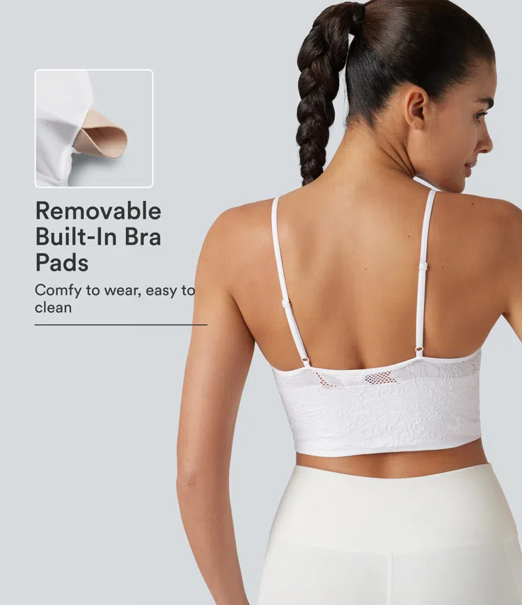 Weiß OneForm Seamless Flow Jacquard – kurz geschnittenes Yoga-Tanktop mit integriertem BH / 1