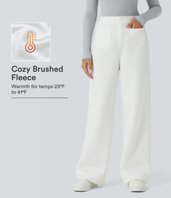 Pantalón polar recto de algodón con tiro alto bolsillos y botones