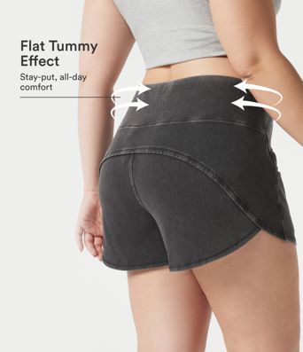 Halara Flex™ - Lässige Shorts aus Denim mit hohem Bund, Seitentaschen, Bauchkontrolle und abgerundetem Saum - Plus-Size, skinny fit