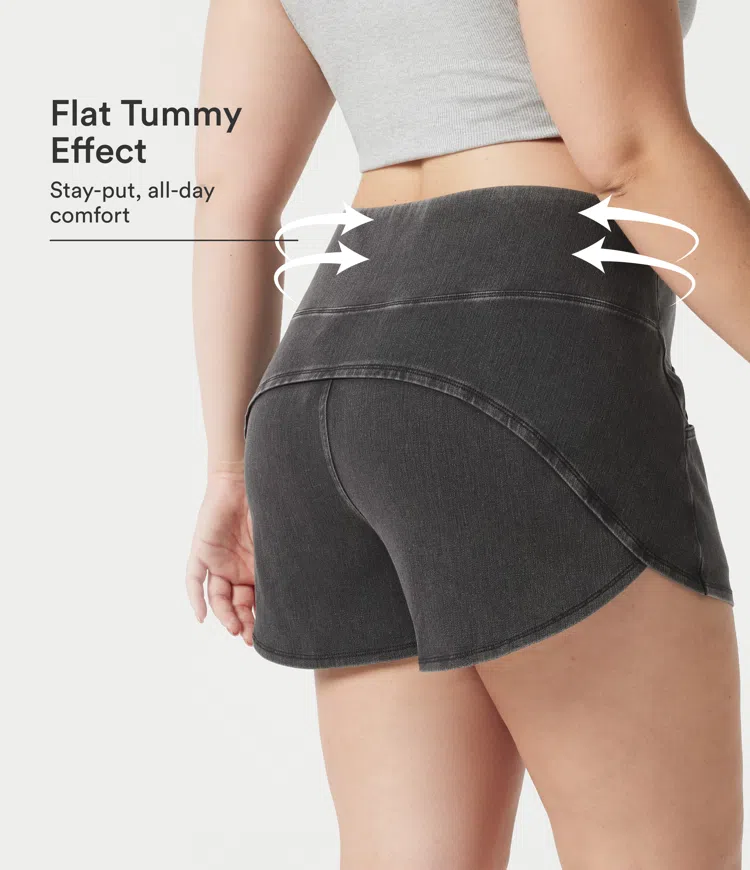Halara Flex™ - Lässige Shorts aus Denim mit hohem Bund, Seitentaschen, Bauchkontrolle und abgerundetem Saum - Plus-Size, skinny fit