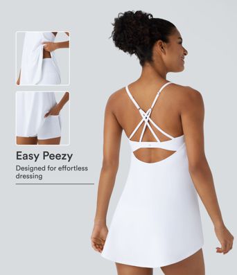 SoftlyZero™ Airy 2-Piece Mini Cool Touch Yoga Active Slip Dress with Pockets-UPF50+