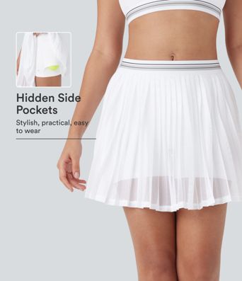 High Waisted Color Block 2-in-1 Pocket Cut Out Pleated Quick Dry Mini Tennis Skirt