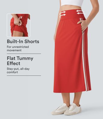 SoftlyZero™ QuickDry High Waisted Tummy Control 2-in-1 Color Block Midi Workout Skirt with Pockets SoftlyZero™ QuickDry High Waisted Tummy Control 2-in-1 Color Block Midi Workout Skirt with Pockets