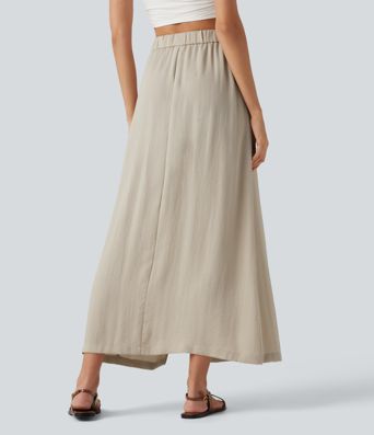 High Waisted Split Hem Maxi Casual Linen-Feel Skirt with Pockets High Waisted Split Hem Maxi Casual Linen-Feel Skirt with Pockets