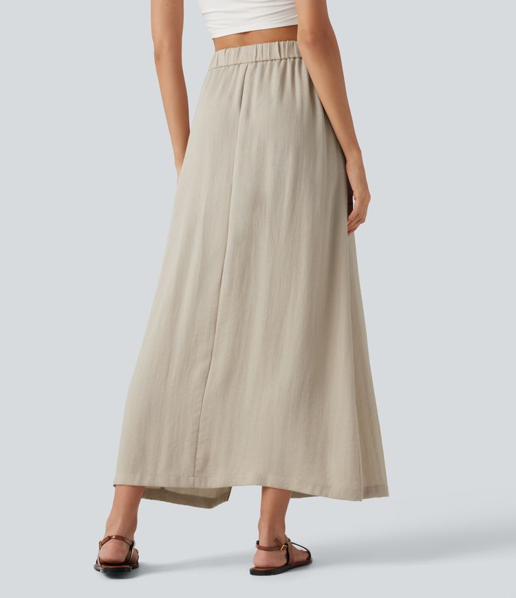 High Waisted Split Hem Maxi Casual Linen-Feel Skirt with Pockets High Waisted Split Hem Maxi Casual Linen-Feel Skirt with Pockets