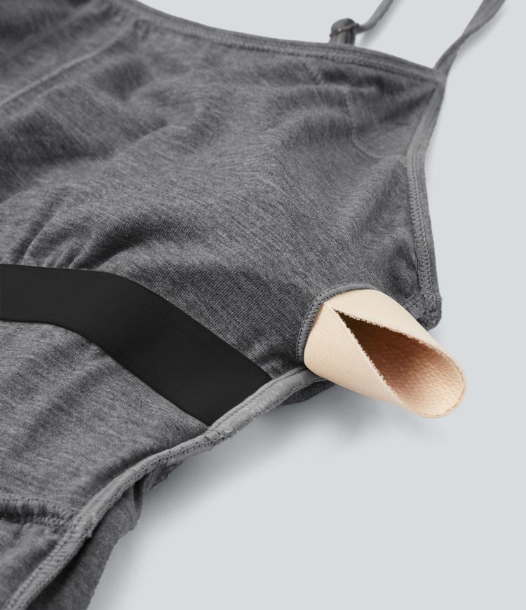 Integrierter BH, geraffter 2-in-1-Jumpsuit in meliertem Farbton mit Taschen – Easy Peezy Edition Integrierter BH, geraffter 2-in-1-Jumpsuit in meliertem Farbton mit Taschen – Easy Peezy Edition
