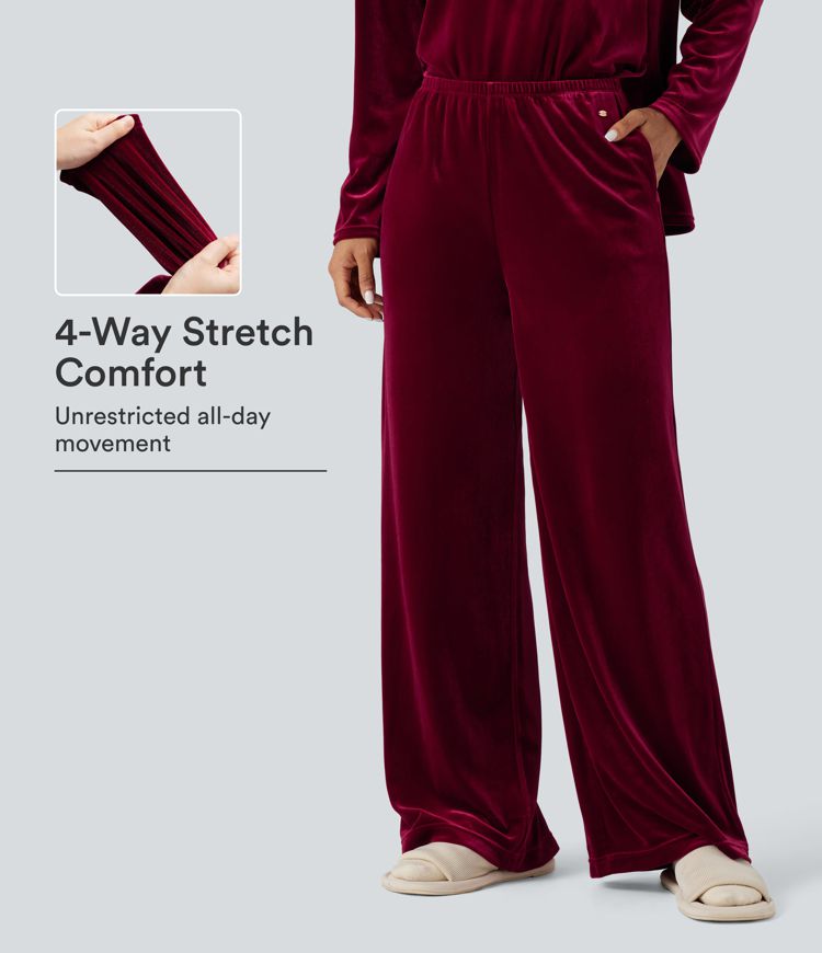 High Waisted Velvet Casual Baggy Lounge Pants with Pockets High Waisted Velvet Casual Baggy Lounge Pants with Pockets