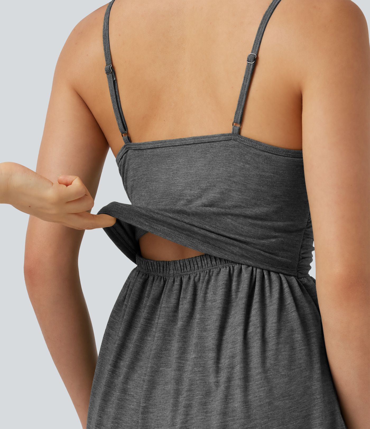 Integrierter BH, geraffter 2-in-1-Jumpsuit in meliertem Farbton mit Taschen – Easy Peezy Edition Integrierter BH, geraffter 2-in-1-Jumpsuit in meliertem Farbton mit Taschen – Easy Peezy Edition