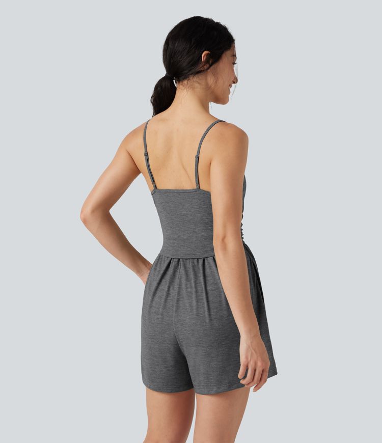 Integrierter BH, geraffter 2-in-1-Jumpsuit in meliertem Farbton mit Taschen – Easy Peezy Edition Integrierter BH, geraffter 2-in-1-Jumpsuit in meliertem Farbton mit Taschen – Easy Peezy Edition
