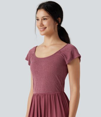 U Neck Short Sleeve Flowy Maxi Casual Dress U Neck Short Sleeve Flowy Maxi Casual Dress