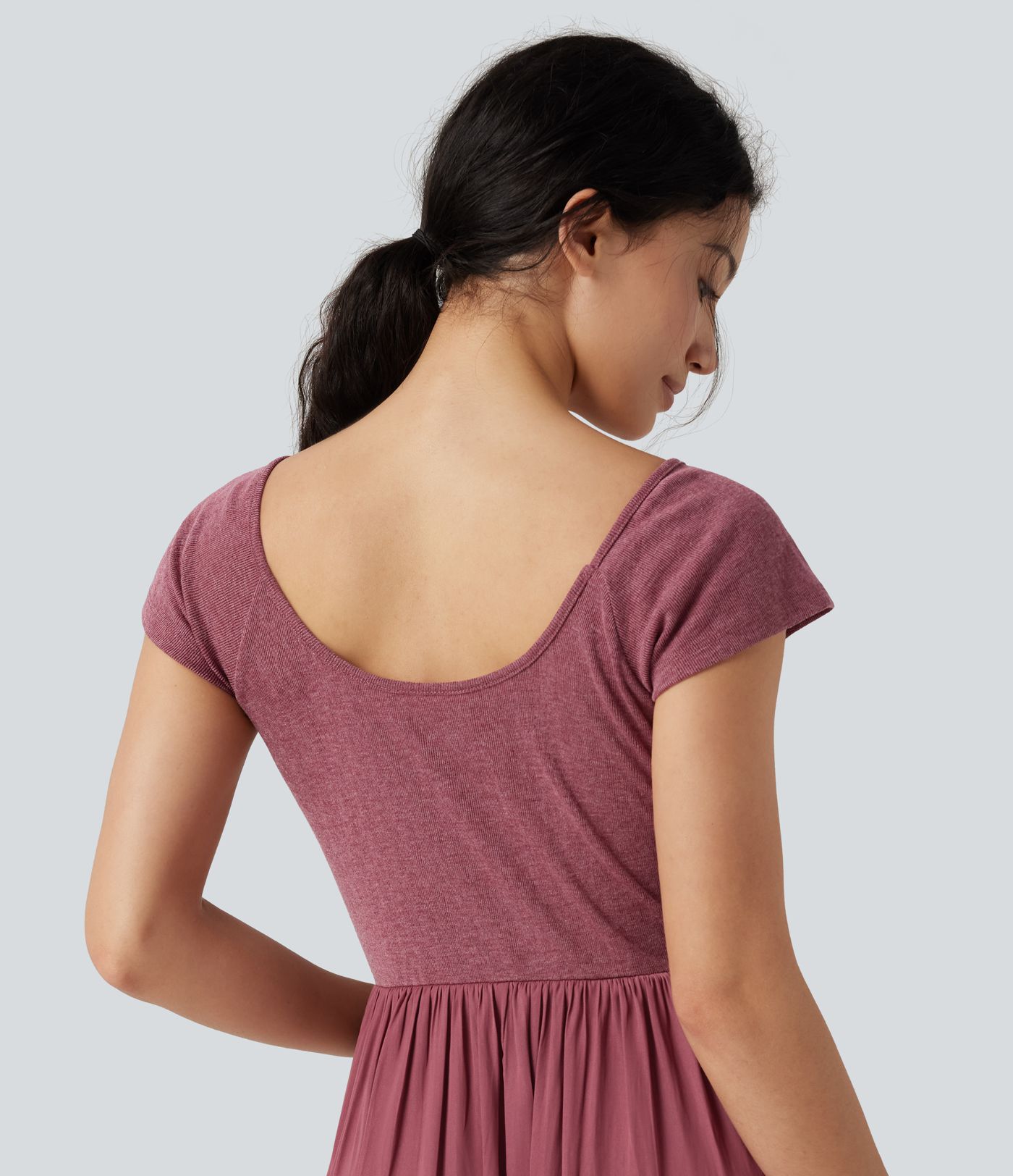 U Neck Short Sleeve Flowy Maxi Casual Dress U Neck Short Sleeve Flowy Maxi Casual Dress