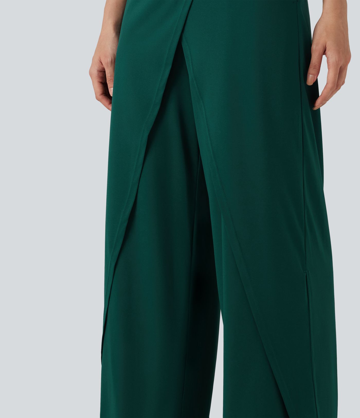 Wrap Split Hem Built-in Bra Casual Slip Baggy Jumpsuit with Pockets-Easy Peezy