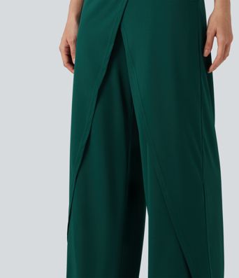 Wrap Split Hem Built-in Bra Casual Slip Baggy Jumpsuit with Pockets-Easy Peezy