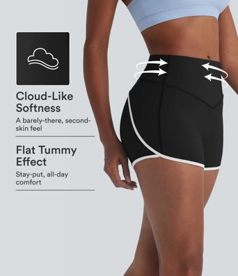SoftlyZero™ ligero y transpirable SoCinched de cintura media con control abdominal, bloque de color, tacto fresco, shorts de yoga y ciclismo 3"-UPF50+
