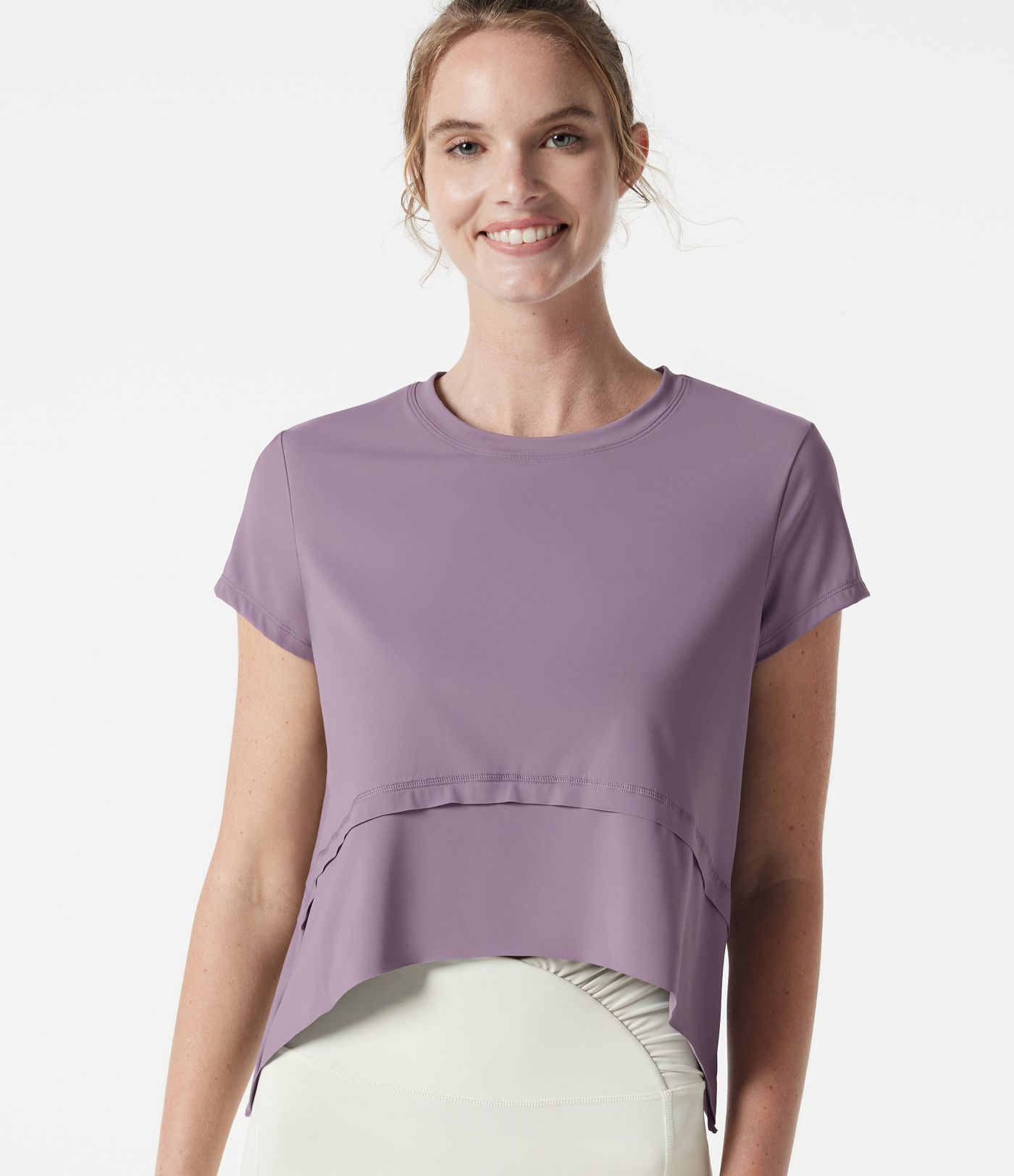 Halara UltraSculpt™ Cool Quick Dry Round Neck Short Sleeve High Low Loose Fit Running Sports Top-UPF 50+