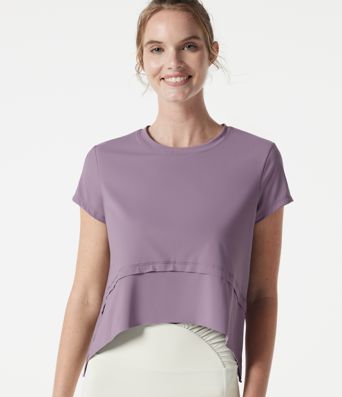 Halara UltraSculpt™ Cool Quick Dry Round Neck Short Sleeve High Low Loose Fit Running Sports Top-UPF 50+