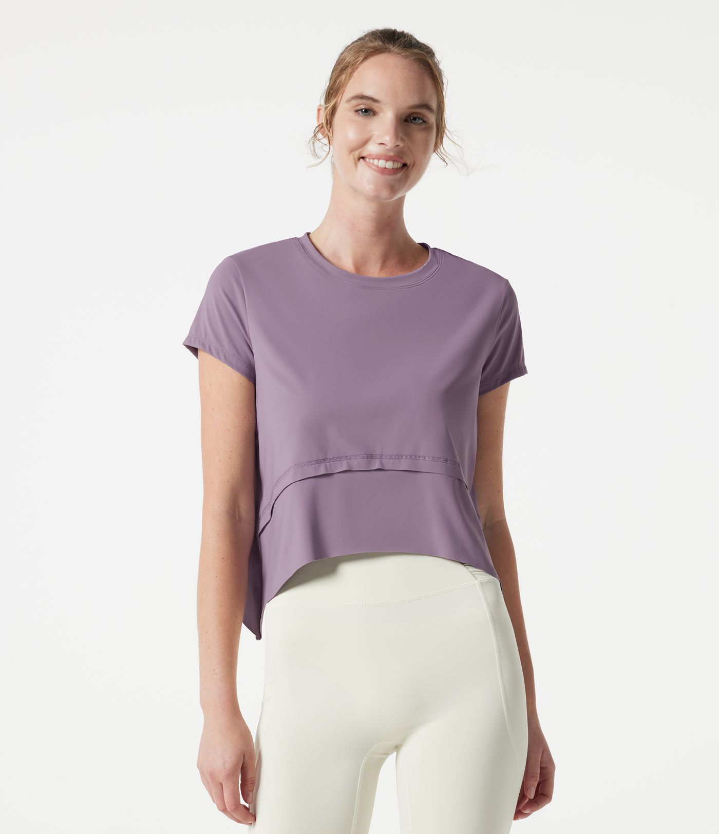 Halara UltraSculpt™ Cool Quick Dry Round Neck Short Sleeve High Low Loose Fit Running Sports Top-UPF 50+