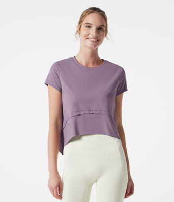 Halara UltraSculpt™ Cool Quick Dry Round Neck Short Sleeve High Low Loose Fit Running Sports Top-UPF 50+