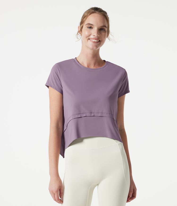 Halara UltraSculpt™ Cool Quick Dry Round Neck Short Sleeve High Low Loose Fit Running Sports Top-UPF 50+