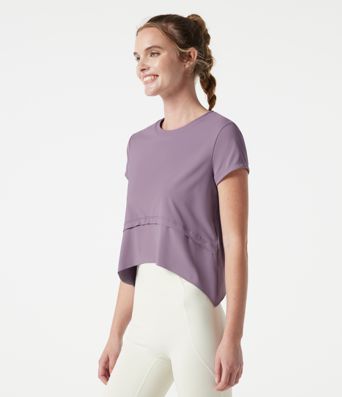Halara UltraSculpt™ Cool Quick Dry Round Neck Short Sleeve High Low Loose Fit Running Sports Top-UPF 50+