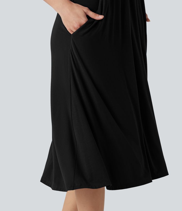 Midikleid in A-Linie mit Seitentaschen, Neckholder und Bindeband hinten