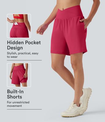 SoftlyZero™ Airy - 2-in-1 Yoga-Shorts mit hohem Crossover-Bund, mehreren Taschen und Cool-Touch - 17,8 cm SoftlyZero™ Airy - 2-in-1 Yoga-Shorts mit hohem Crossover-Bund, mehreren Taschen und Cool-Touch - 17,8 cm
