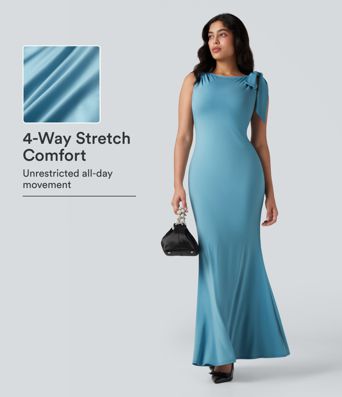 Boat Neck Sleeveless Mermaid Hem Sheen Maxi Dress